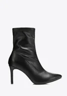 Półbuty męskie - Dopasowane damskie botki na szpilce czarne - miniaturka - grafika 1