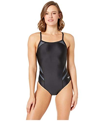 Speedo Damski kostium kąpielowy z motywem splice Flyback Czarny/Szary 24
