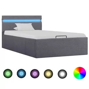 vidaXL Rama łóżka, podnośnik i LED, ciemnoszara, tkanina, 100 x 200 cm - Łóżka - miniaturka - grafika 1