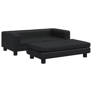 Sofa dziecięca z podnóżkiem, czarna, 100x50x30 cm, ekoskóra Lumarko! - Sofy i kanapy - miniaturka - grafika 3