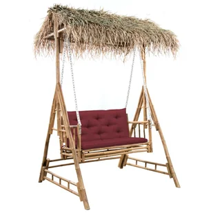 2-os. huśtawka ogrodowa, bambus i liście palmy, poduszka, 202cm - Huśtawki - miniaturka - grafika 1