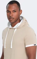Koszulki męskie - Ombre Męski casualowy t-shirt bawełniany z kapturem beżowy V5 OM-TSCT-22SS-001 L - miniaturka - grafika 1