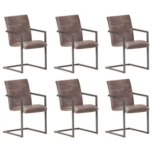 vidaXL Krzesła stołowe, wspornikowe, 6 szt., brązowe, skóra naturalna 3059806 - Krzesła - miniaturka - grafika 1