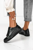 Półbuty damskie - Czarne sneakersy Arka półbuty sznurowane POLSKA SKÓRA 6311-37 - miniaturka - grafika 1