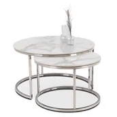Ławy i stoliki kawowe - Stolik Kawowy Okrągły Zestaw 2w1 Ława Glamour Marmur Biały AMARA MAX - miniaturka - grafika 1