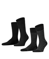 Skarpetki męskie - ESPRIT Mężczyźni Skarpety Fine Stripe 2-Pack M SO Bawełna z wzorem 2 Pak, Czarny (Black 3000), 43-46 - miniaturka - grafika 1