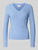 Swetry damskie - Sweter z wyhaftowanym logo i ściegiem warkoczowym - miniaturka - grafika 1