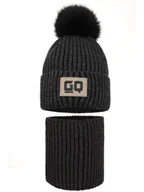 Czapki damskie - Chłopięcy komplet zimowy czapka i komin ciemnoszary Ambra Biz r.48/50 - miniaturka - grafika 1