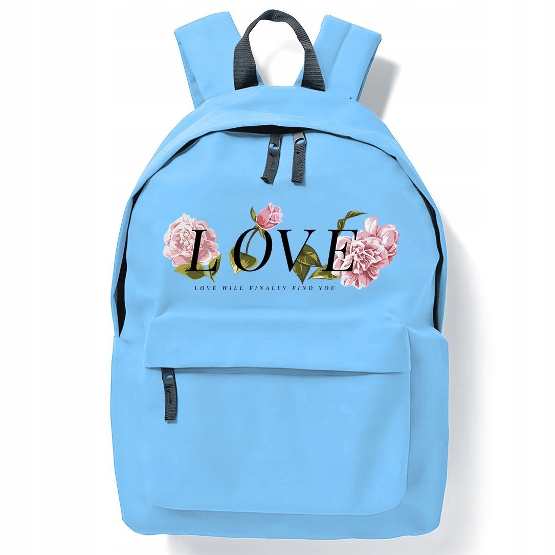 Plecak Niebieski Do Szkoły Na Wycieczkę LOVE ROSE Stylowe Modne Trend Wzory