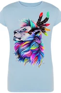 Koszulki i topy damskie - Lew Kolorowy Damski T-shirt Modny Nadruk Rozm.S - miniaturka - grafika 1