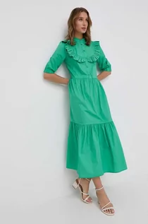 Sukienki - Silvian Heach sukienka bawełniana kolor zielony maxi rozkloszowana - grafika 1