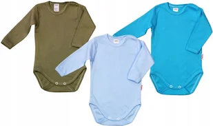 BODY długi rękaw 3PAK Khaki/Niebieskie/Turkus r 62 KLEKLE - Body dla niemowląt - miniaturka - grafika 1
