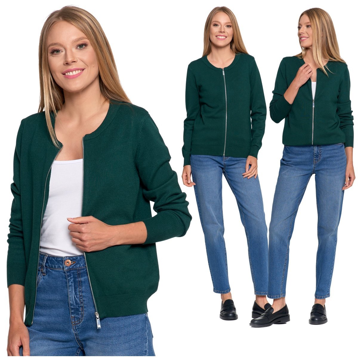 Sweter Damski Bomberka Rozpinany Lekki Sweterek Gładki Moraj S/m