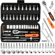 Śrubokręty - Zestaw kluczy nasadowych 1/4" 46 elementów TORX HEX PZ PH w walizce - miniaturka - grafika 1