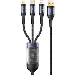 USAMS 3w1 66W 1,2m  lightning/microUSB/USB-C 1,2m (czarny) - Kable USB - miniaturka - grafika 1