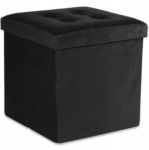 Pufa składana L z guzikami - 38x38x38cm aksamit czarna - Pufy i podnóżki - miniaturka - grafika 1