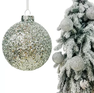 BOMBKA CHOINKOWA SZKLANA DEKOROWANA BROKATEM NA CHOINKĘ SREBRNA 8,5 CM BOMBKI CHOINKOWE BAŃKI I OZDOBY NA CHOINKĘ - Bombki - miniaturka - grafika 1