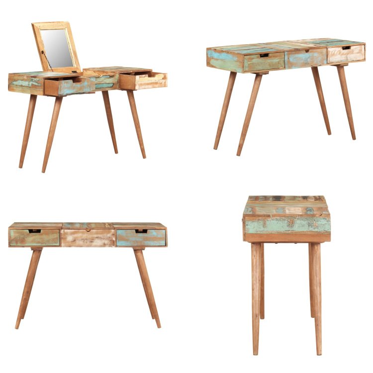 vidaXL Toaletka z lustrem 112x45x76 cm lite stare drewno - Toaletka - Toaletki - Drewniana toaletka - Drewniane toaletki