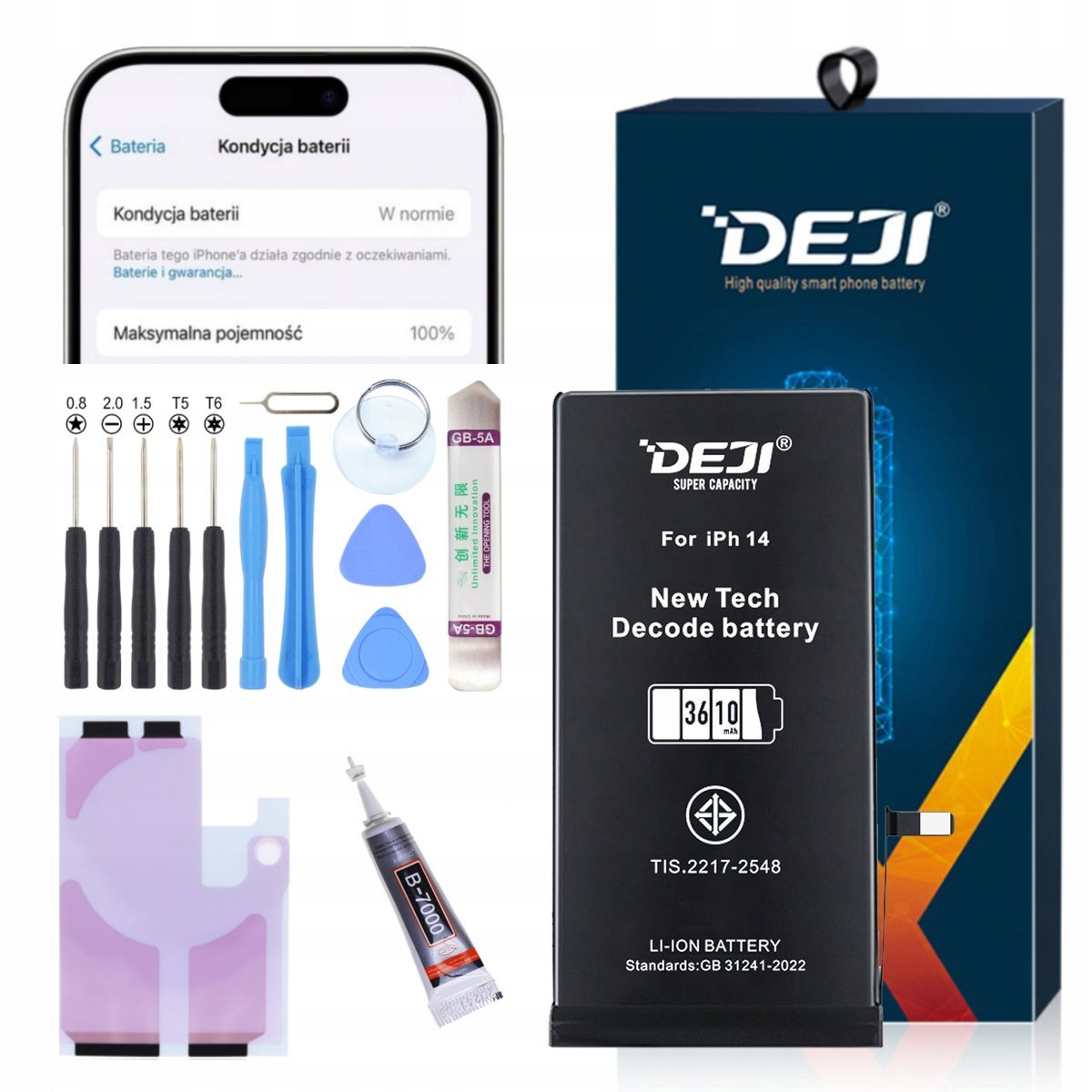 Bateria DEJI 3610mAh BEZ KOMUNIKATU do Apple iPhone 14 - zestaw naprawczy