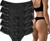 Majtki damskie - 5-PAK Stringi Damskie Majtki BAWEŁNIANE Seksowne Koronkowe CZARNE - miniaturka - grafika 1
