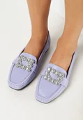 Mokasyny damskie - Fioletowe Mokasyny z Kryształkami i Kwadratowym Noskiem Hininea - miniaturka - grafika 1