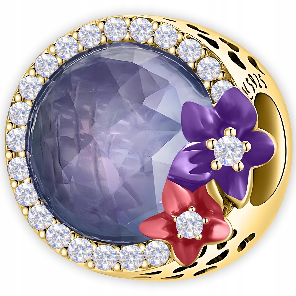 Złoty Charms Koralik Kryształ Kolorowe Kwiaty z Cyrkoniami SREBRO 925