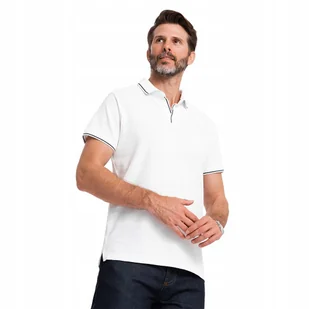 Koszulka męska polo z dzianiny pique bez guzików biała V1 OM-POSS-0110 L - Koszulki męskie Koszulka męska polo z dzianiny pique bez guzików biała V1 OM-POSS-0110 L - Koszulki męskie - miniaturka - grafika 1