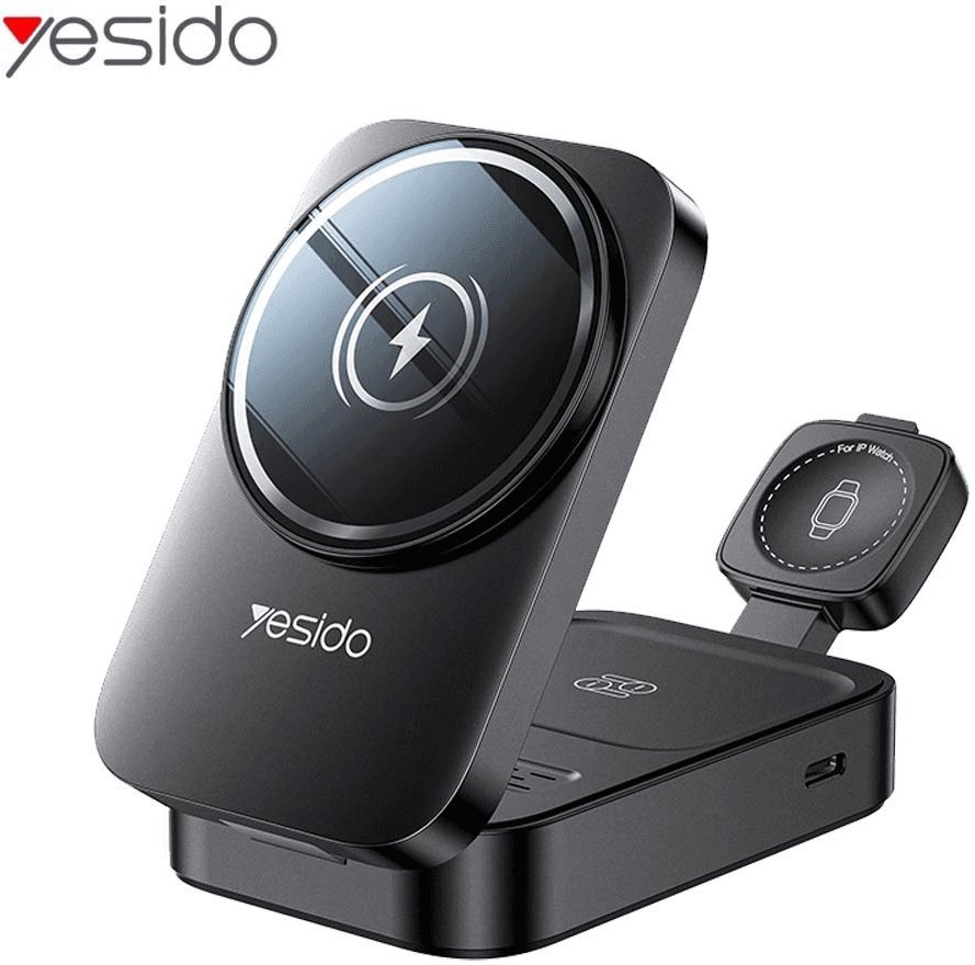 Yesido ładowarka indukcyjna DS27 15W Stand 3w1 do Apple Watch, BLACK / CZARNY