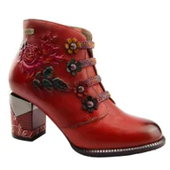 Botki damskie - Botki damskie skórzane na słupku Laura Vita MAEVAO 12 czerwone - miniaturka - grafika 1