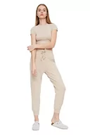 Spodnie damskie - Trendyol damskie spodnie dresowe beżowe luźne jogger sześć sześć, beżowy, XXL - miniaturka - grafika 1