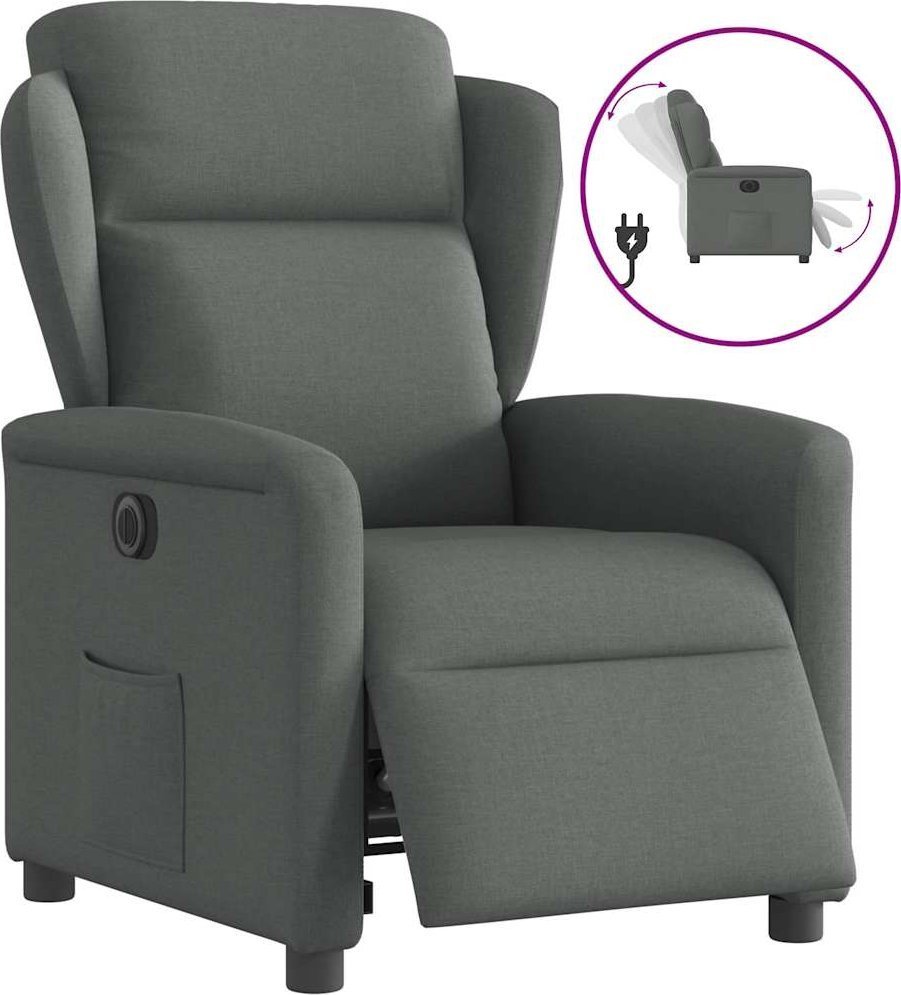 vidaXL Elektryczny fotel rozkładany, ciemnoszary, obity tkaniną