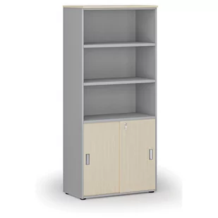 Szafa biurowa kombinowana PRIMO GRAY, drzwi przesuwne na 2 poziomach, 1781 x 800 x 420 mm, szary - Szafy biurowe - miniaturka - grafika 4