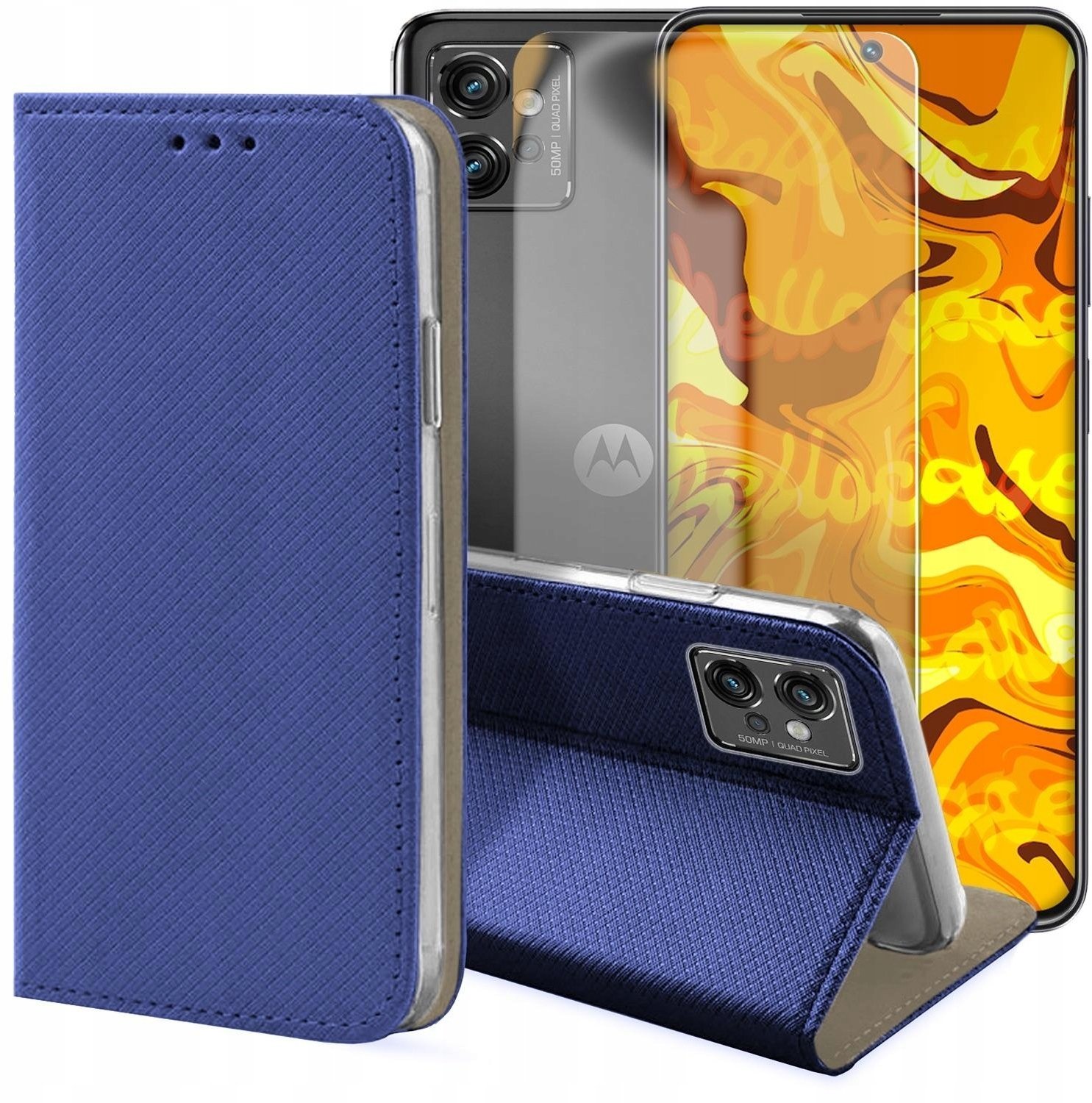 Hello Case Etui z Klapką Do Motorola Moto G32 Granatowe, Magnetyczne, Case Szkło