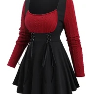 Inne - TEMU Elegancki Damski Rozmiarze z Długim Rękawem i Sznurowaniem - , Możliwość Prania w Pralce, Poliester - Idealny na Jesień/Zimę - miniaturka - grafika 1