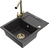 Zlewozmywaki z baterią - Mexen Enzo zlewozmywak granitowy 1-komorowy z ociekaczem i baterią kuchenną Duero, czarny nakrapiany - 6506-76-671600-50 - miniaturka - grafika 1