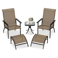 Meble ogrodowe - 5-częściowy zestaw mebli balkonowych, meble ogrodowe, zestaw balkonowy z 2 krzesłami z taboretem i stołem, meble tarasowe, zestaw mebli ogrodowych - miniaturka - grafika 1