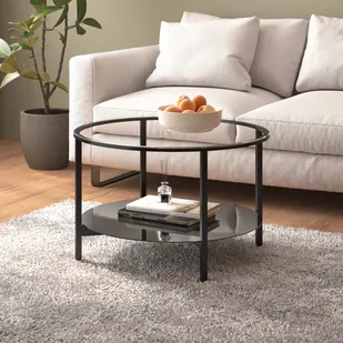 vidaXL Stolik kawowy, czarna rama i bezbarwne szkło hartowane, 70 cm - Ławy i stoliki kawowe - miniaturka - grafika 1