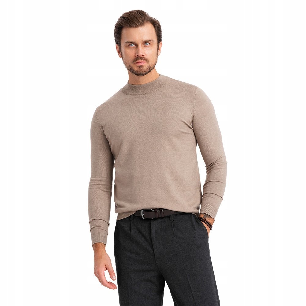 Elegancki męski półgolf z wiskozą ciemnobeżowy Ombre OM-SWTN-0125 V3 r. S