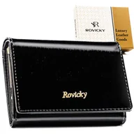Portfele - Czarny portfel damski ROVICKY skórzany mały na zatrzask lakierowany rfid stop elegancki - miniaturka - grafika 1