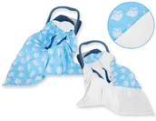 Otulacze - Duży otulacz dwustronny kocyk do fotelika nosidełka dla niemowląt - Sowy niebieskie - miniaturka - grafika 1