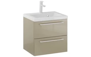 Szafka Wisząca Z Umywalką RON 50 cm - Cappuccino Wysoki Połysk - Uchwyty Białe Matowe - Szafki łazienkowe - miniaturka - grafika 1