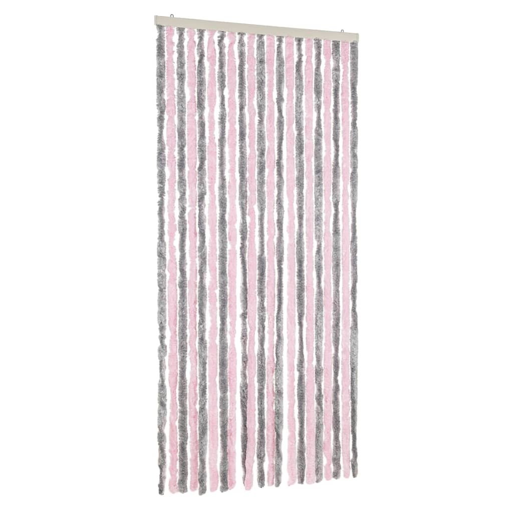 vidaXL Szenilowa zasłona Fly srebrno-szaro-różowa 90x220 cm