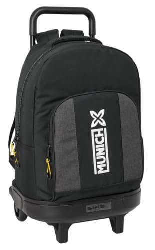 Safta MUNICH TOPO duży plecak na kółkach, kompaktowy, zdejmowany, idealny dla dzieci w różnym wieku, wygodny i wszechstronny, jakość i wytrzymałość, 33 x 22 x 45 cm, Czarny (Black), M, Casual