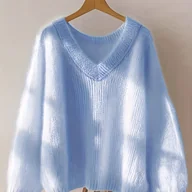 Swetry damskie - TEMU Damski Miękki Różowy Sweter z Dekoltem V - Przytulny Luźny Krój, Pulower z Długim Rękawem, Casualowy Sweter Zimowy na Jesień i Zimę, na Co Dzień - miniaturka - grafika 1