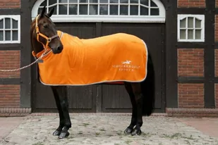 Schockemohle Derka polarowa PREMIUM FLEECE LOGO - orange - Derki dla konia - miniaturka - grafika 1
