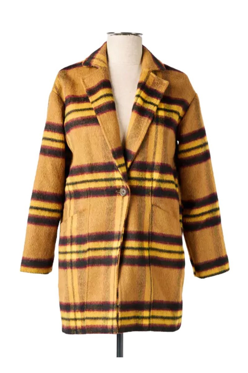 Płaszcz damska LPB Tartan Jaune brązowy przejściowy-S