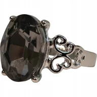 Pierścionki - Srebrny Pierścionek Duża Cyrkonia Kamień ze Stali Chirurgicznej Vintage - miniaturka - grafika 1