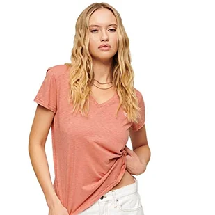 Superdry Studios Slub Emb Vee Tee Koszulka Damska, Pustynia Piasek Różowy, 36 - Koszulki i topy damskie - miniaturka - grafika 1