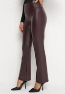 Spodnie damskie - Bordowe Spodnie Dzwony z Gumką w Pasie z Ekoskóry Arkani - miniaturka - grafika 1