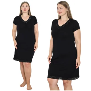 KOSZULA NOCNA DAMSKA MORELLA CZARNA Z WISKOZY WISKOZA ELEGANCKA Z KORONKĄ SEXY WYGODNA KRÓTKA LETNIA KRÓTKI RĘKAW 2XL - Bielizna nocna - miniaturka - grafika 1